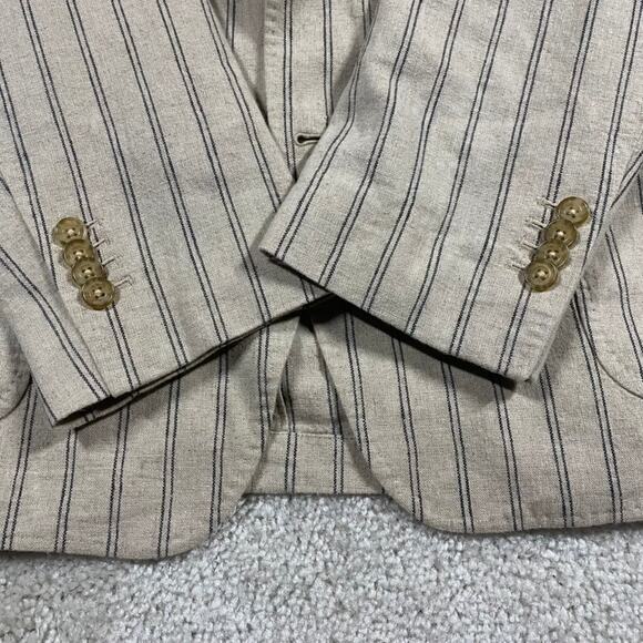 Cremieux Jacket Mens L Tan Striped Blazer Wedding Linen Preppy Lightweight - Picture 2 of 9